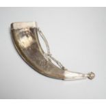A Scottish silver mounted dress powder horn, early 19th century, engraved silver mounts (not hall