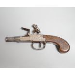 A Flintlock pocket pistol signed Segallas London, c.1770, turn off barrel, signed action engraved