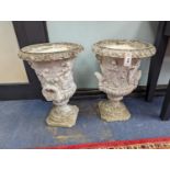 A pair of reconstituted stone campana garden urns, diameter 40cm, height 56cm