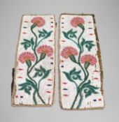 A fine pair of Native American Plains Indian rectangular beadwork panels, with floral designs and