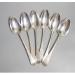 A matched set of six 19th century Scottish silver Old English pattern table spoons, John Zeigler,