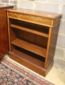 A reproduction Edwardian style banded mahogany open fronted bookcase, width 84cm, depth 32cm, height