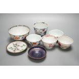 A collection of 18th century Chinese export porcelain tea bowls or cups and two cloisonné enamel