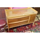 A mid century design teak low cabinet, length 108cm, depth 44cm, height 67cm