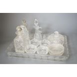 Four cut glass decanters and sundry glassware