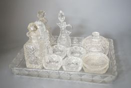 Four cut glass decanters and sundry glassware