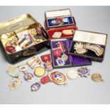 A collection of silver or gilt metal and enamel Masonic medals