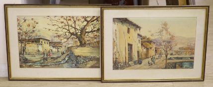 Arthur Sarkinssian (Armenian, 1960)-, pair of watercolours, Tehran street scenes 1964,