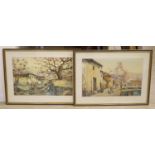 Arthur Sarkinssian (Armenian, 1960)-, pair of watercolours, Tehran street scenes 1964,