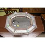 A Venetian octagonal engraved glass wall mirror (with damage), width 66cm, height 78cm