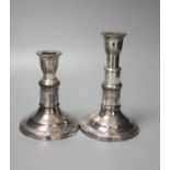 A pair of telescopic Old Sheffield plate ships candlesticks 13-18cm