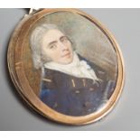 A 19th century portrait miniature on ivory of a gentleman in naval uniform, height 7cm