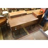 A George III style mahogany three drawer serving table, width 168cm, depth 64cm, height 112cm