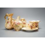 Royal Worcester blush ivory - 2 jugs, tallest 13.3 cm, two vases and a cup and saucer