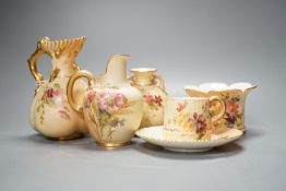 Royal Worcester blush ivory - 2 jugs, tallest 13.3 cm, two vases and a cup and saucer