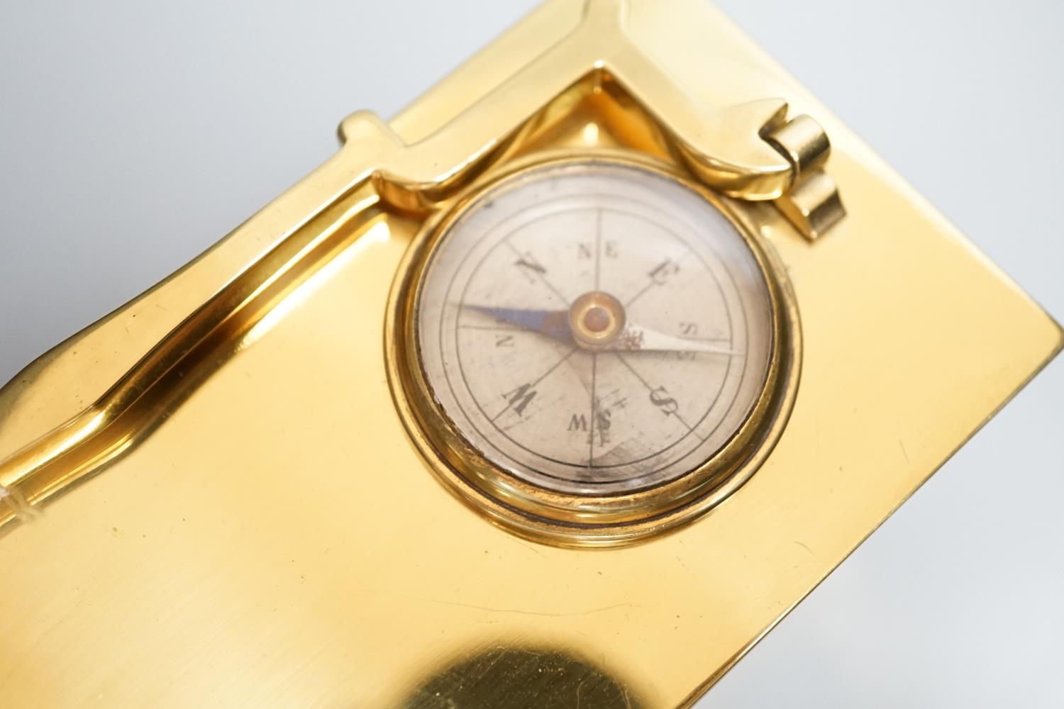 A late 19th century French brass cased eight day timepiece, combined barometer/compass, heighg 11cm - Image 4 of 7