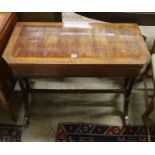 A Regency Kingwood folding card table, banded and brass line inlaid, width 89cm, depth 44cm,