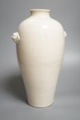 A Chinese crackle glaze blanc-de-chine meiping, Qing dynasty, height 34cm, with 1986 Hong Kong