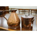 A Victorian copper jug measure, together with a Victorian copper harvest flagon, larger 48cm high