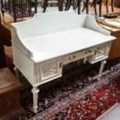 An Edwardian painted pine and gesso marble topped wash stand, width 122cm, depth 56cm, height 90cm