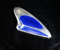 A Henning Koppel for Georg Jensen sterling and blue enamel amorphic brooch, no. 314, 69mm.