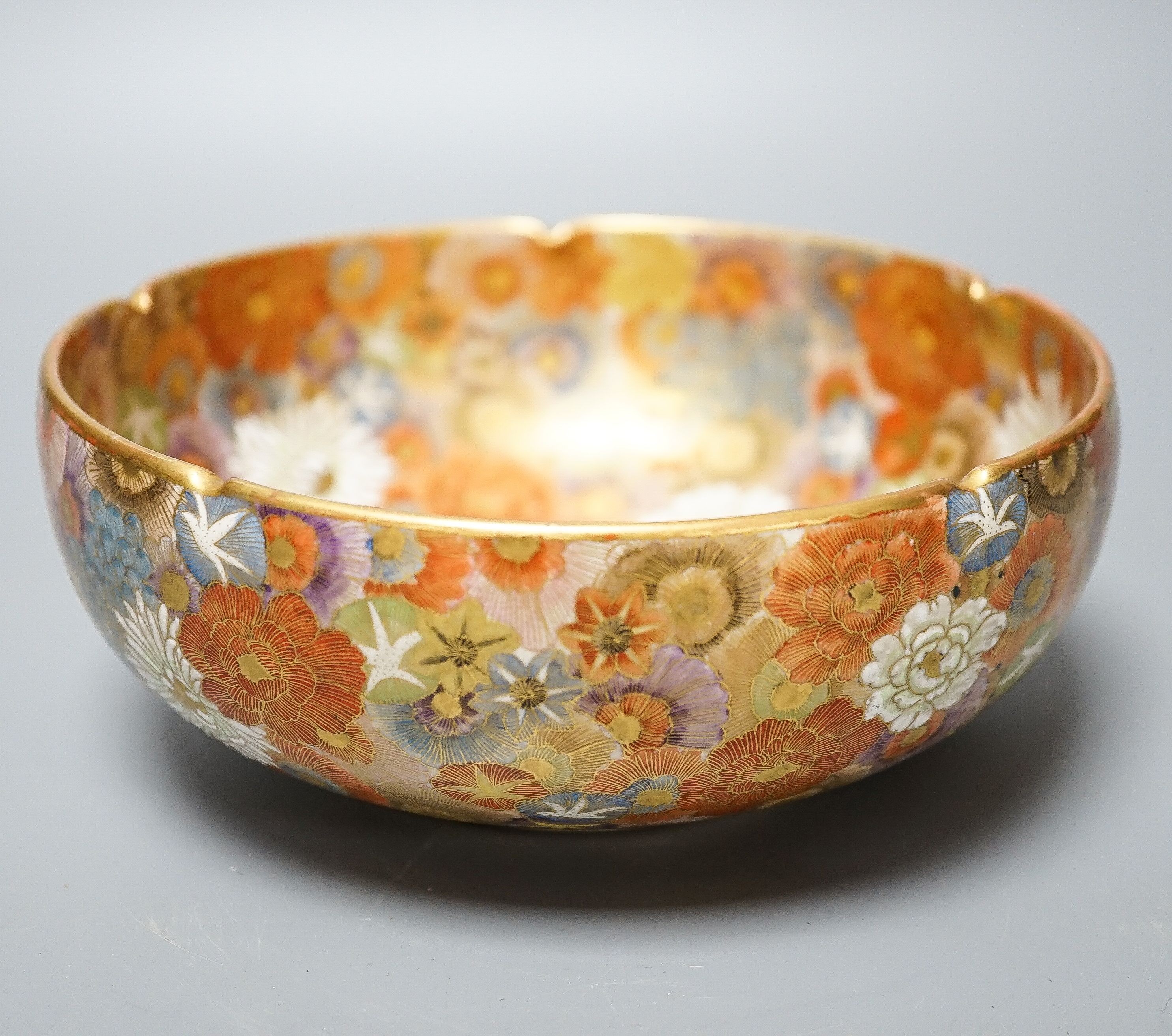 A Japanese satsuma ‘thousand flower’ bowl, signed, 18cm