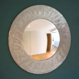 A brushed steel circular wall mirror, 96cm