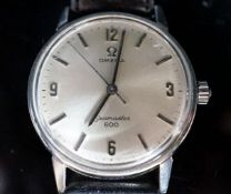 A gentleman's stainless steel Omega Seamaster 600 manual wind wrist watch, on associated strap. case