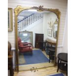 A large Victorian giltwood and gesso overmantel mirror, width 160cm, height 232cm