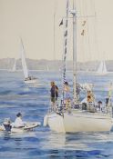 Marian Forster, watercolour, 'Arriving at Yarmouth, (Isle of Wight)', signed, with The Mall