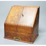 A Victorian burr walnut stationary casket, with calendar, 35cm