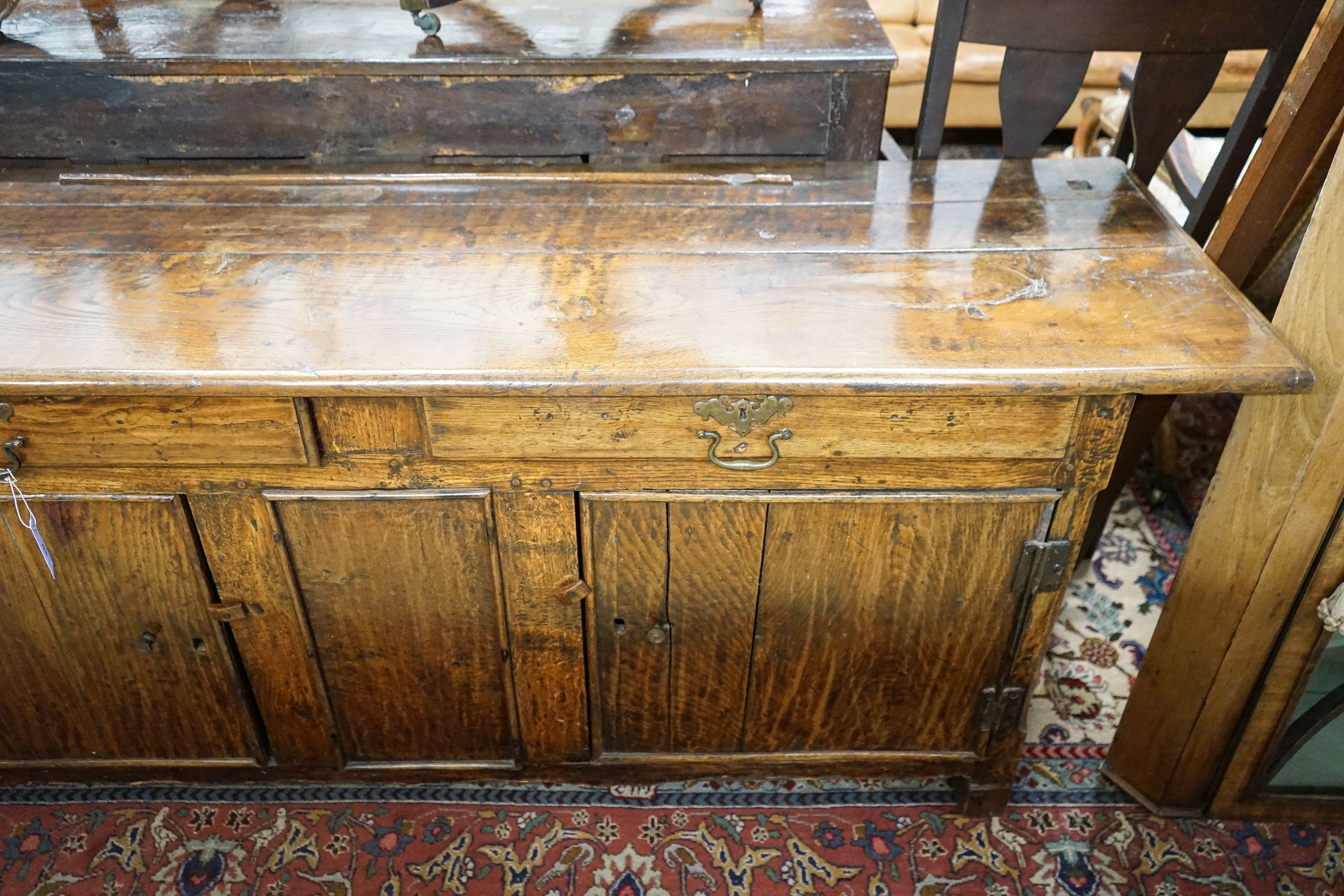 An 18th century and later oak low dresser, length 182cm, depth 52cm, height 75cm - Image 2 of 5