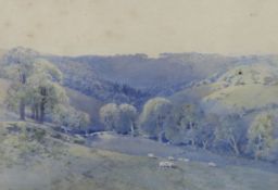 Frederick Tucker (fl.1880-1915), watercolour, View on the South Downs, signed, 25 x 36cm