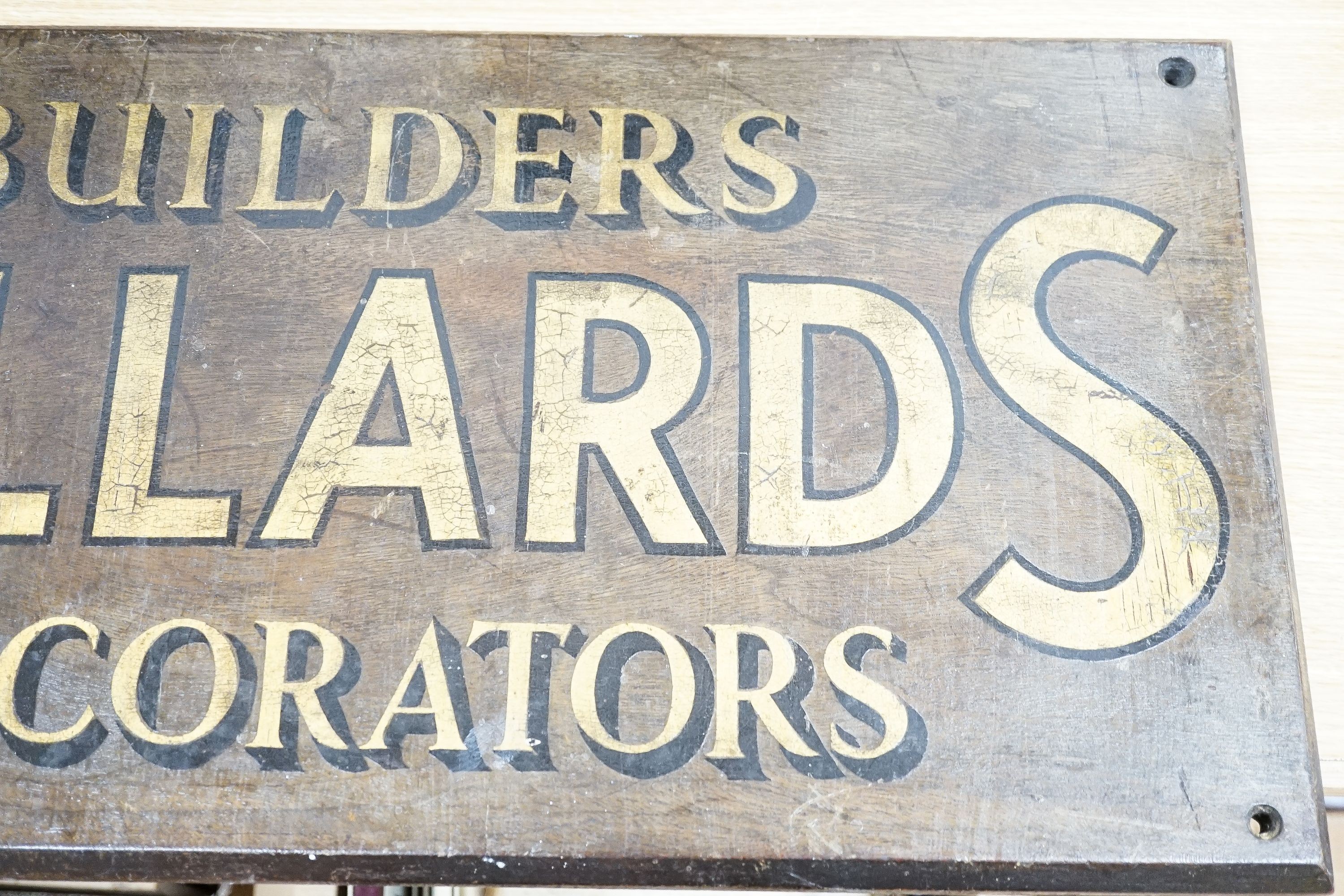 A painted wood advertising sign ‘MILLARDS BUILDERS DECORATORS’, pre war 33x67cm - Image 3 of 4