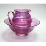 An amethyst flashed glass basin and jug.