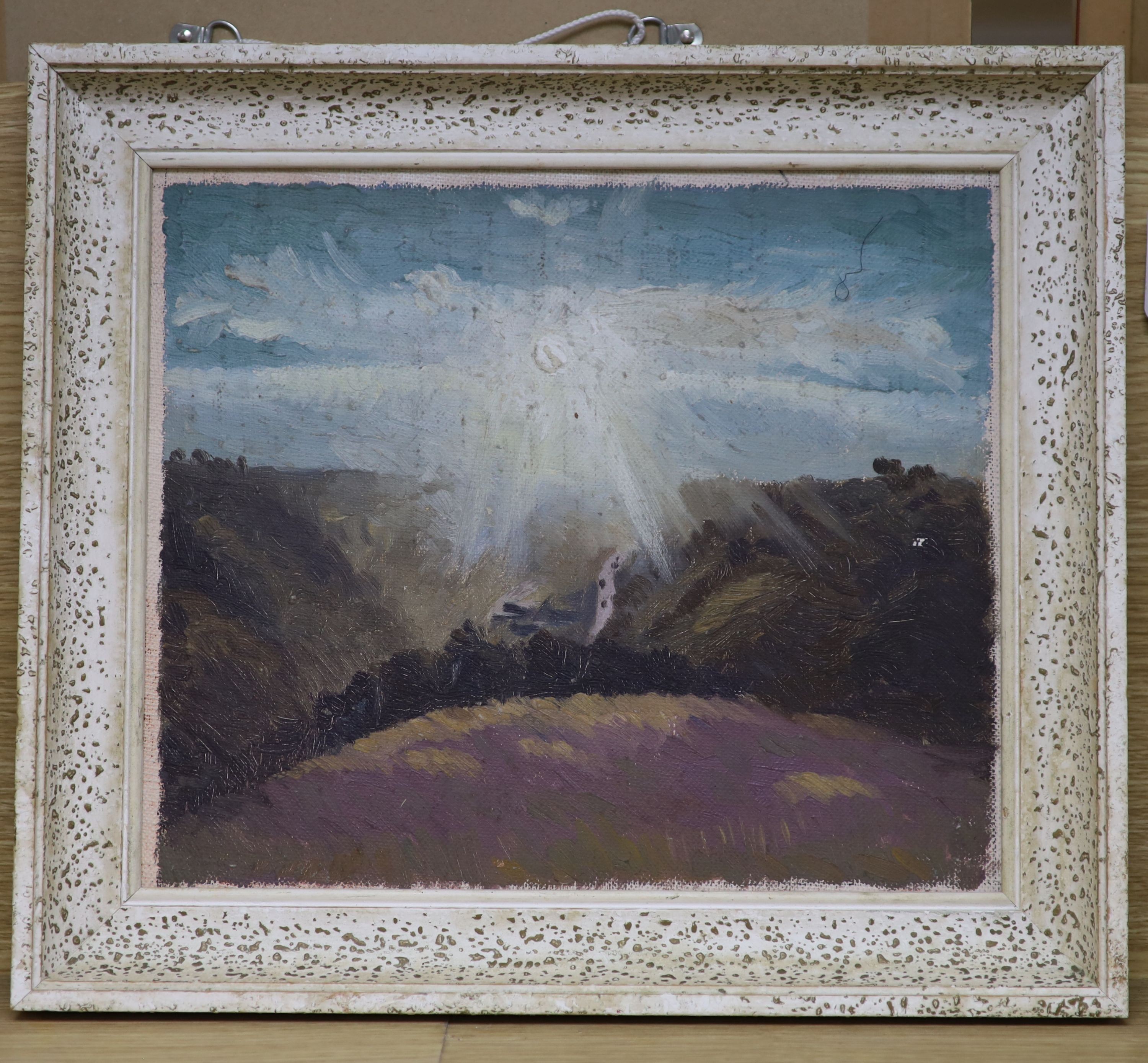 Charles Mahoney (1903-1968), oil on canvas, ‘One Place, 1930’, Liss Fine Art label verso, 26 x - Image 2 of 2