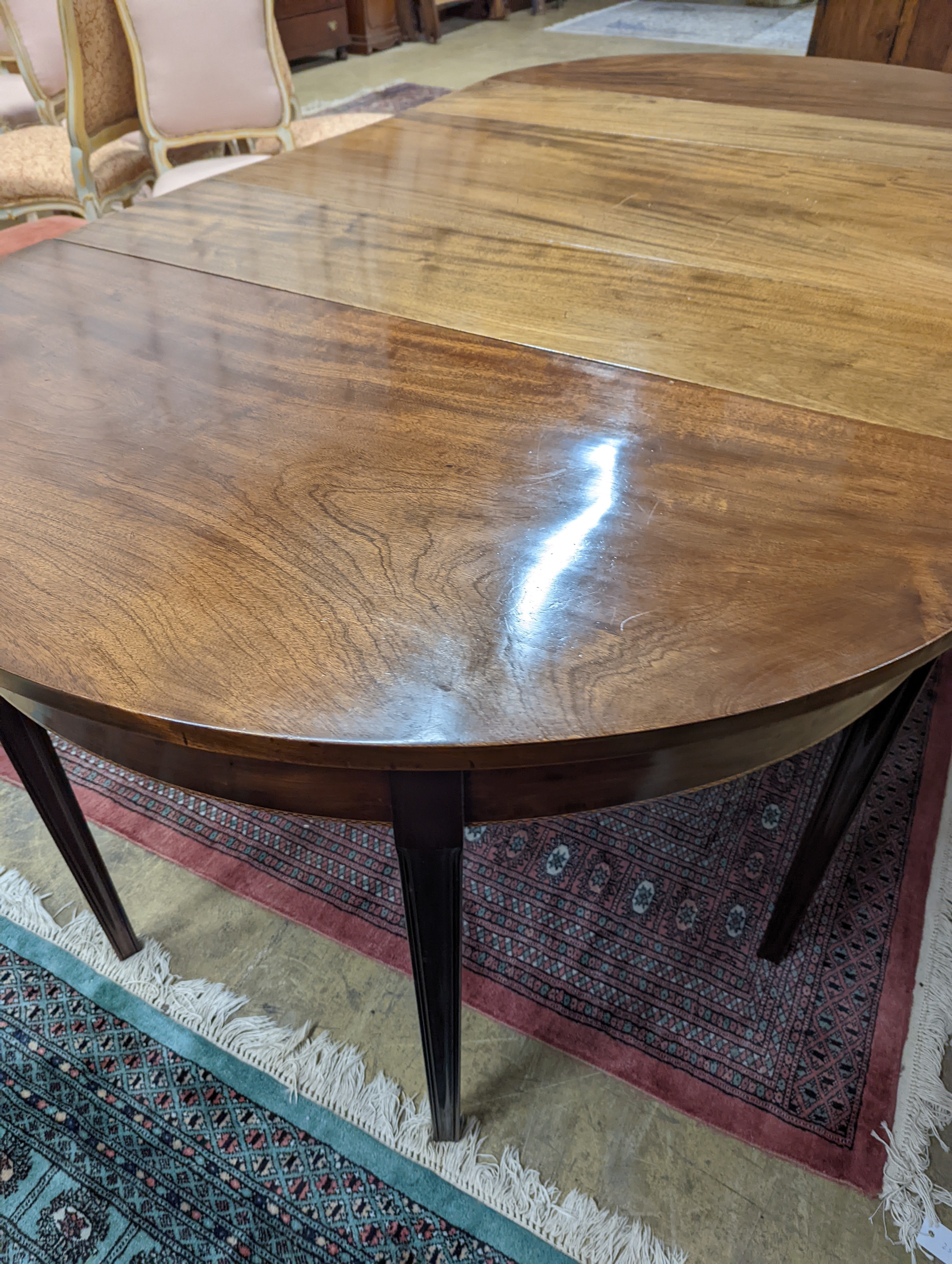 A George III mahogany D end extending dining table, with drop flap central section, length 240cm - Image 3 of 7