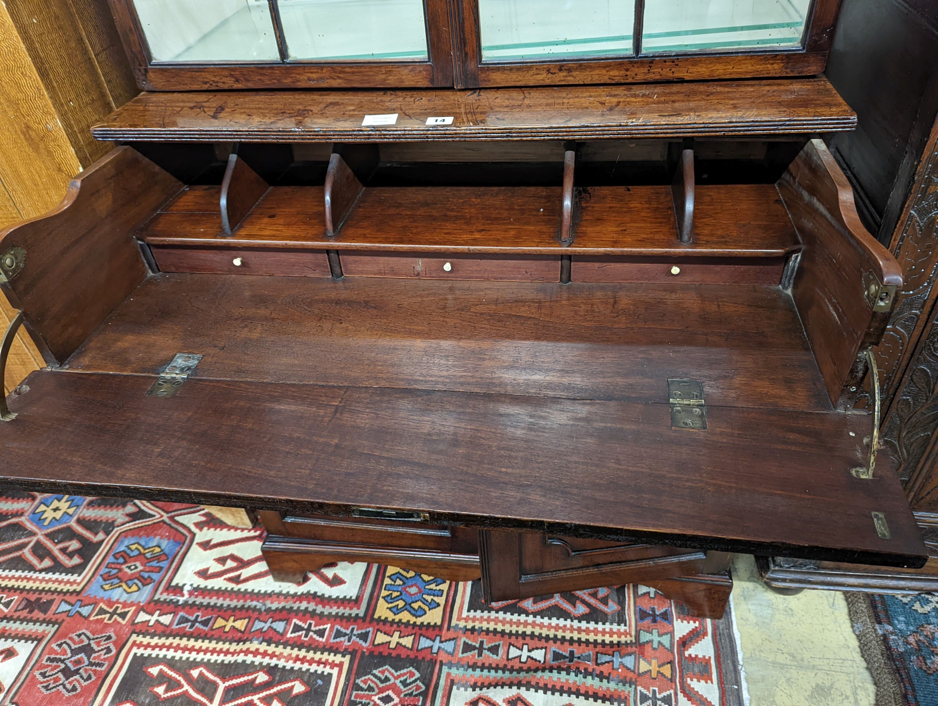 A George III mahogany secretaire bookcase, length 101cm, depth 50cm, height 203cm - Image 3 of 4