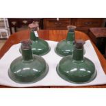 A set of four industrial style green enamelled ceiling shades, diameter 36cm