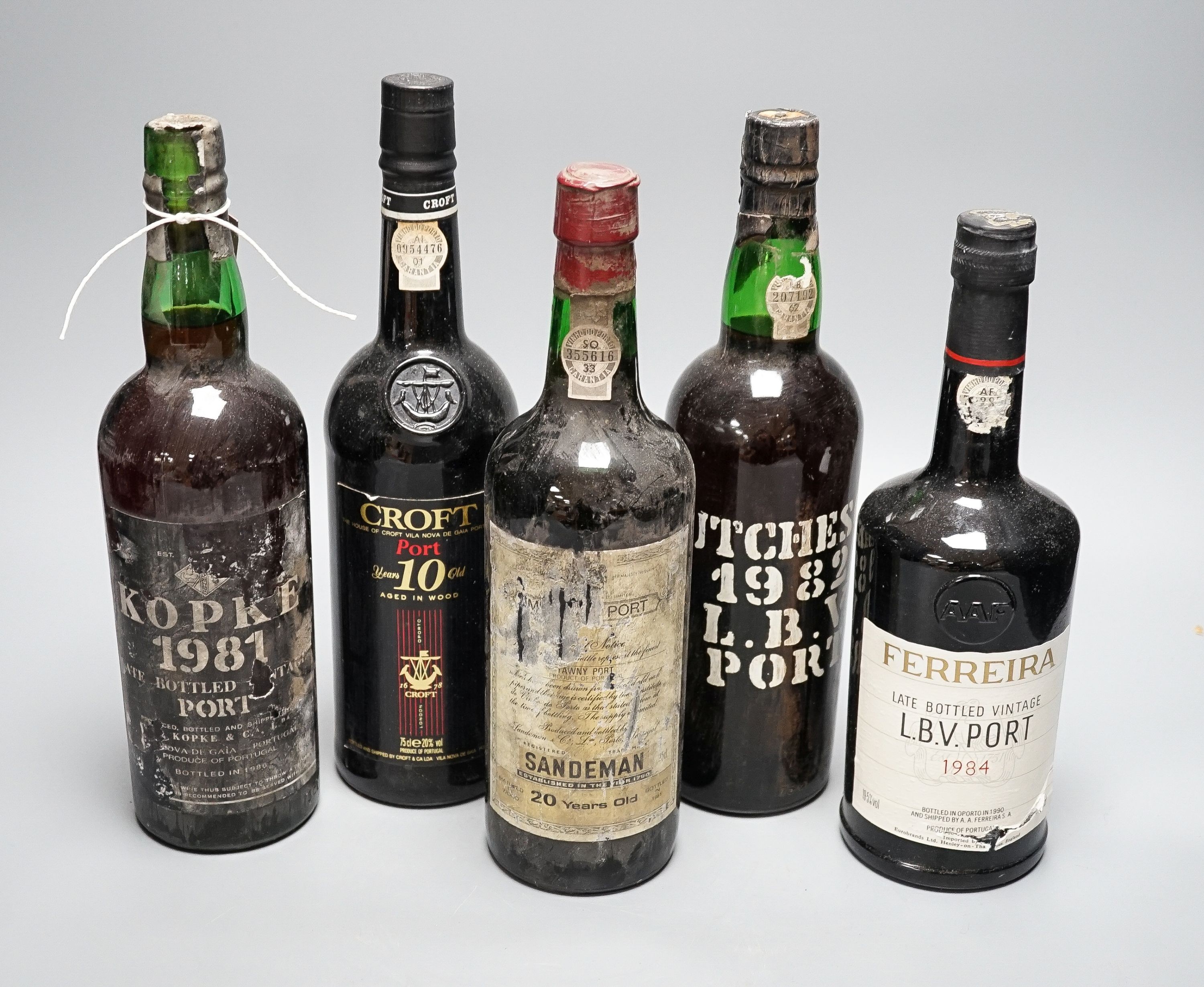 Five bottles - Kopke LBV (bottled 1986), Hutcheson LBV (bottled 1988), Feirraira LBV (bottled 1990), - Image 2 of 3