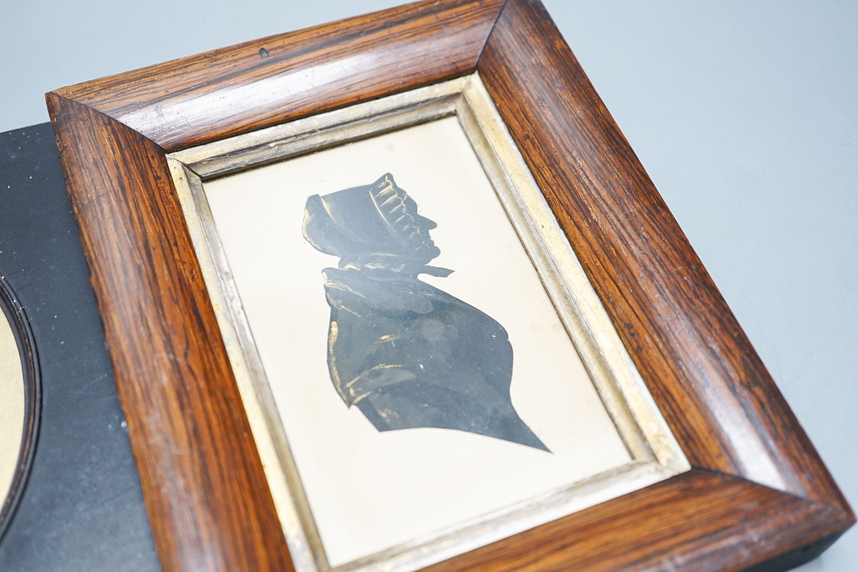 Two Victorian silhouette portraits and a printed monochrome portrait bust, all framed - Image 4 of 4