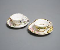 Two Rockingham miniature flower encrusted cups and saucers, c.1830. Provenance - Mona Sattin