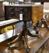 A Regency mahogany drop flap work table, (altered), width 39cm, depth 45cm, height 56cm