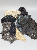 A collection of Edwardian and later sequin and beaded panels on net, a black beaded stole, various