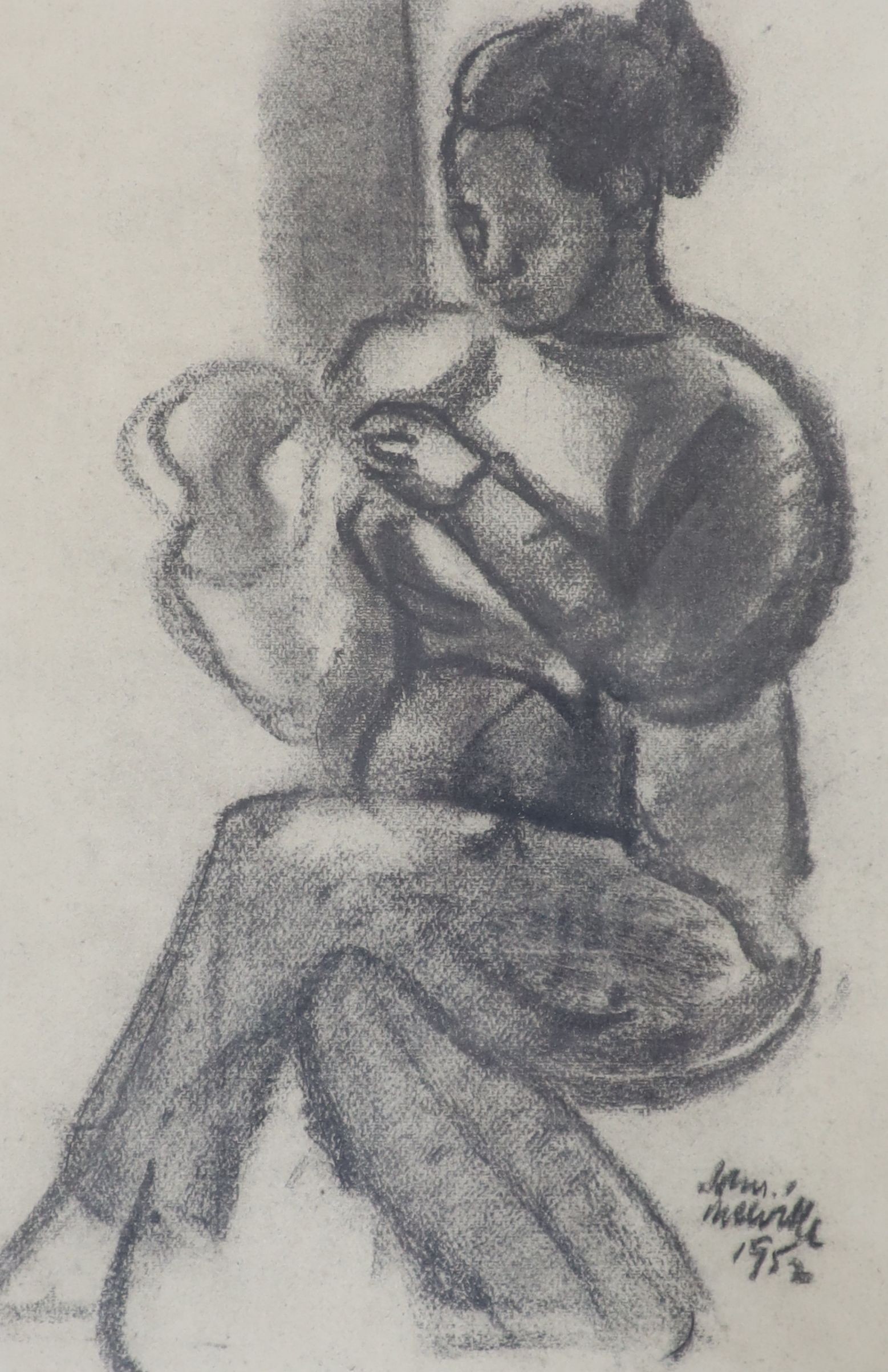 John Melville (1902-1986), charcoal, Study of a seated woman, signed and dated 1952, 30 x 19.5cm.
