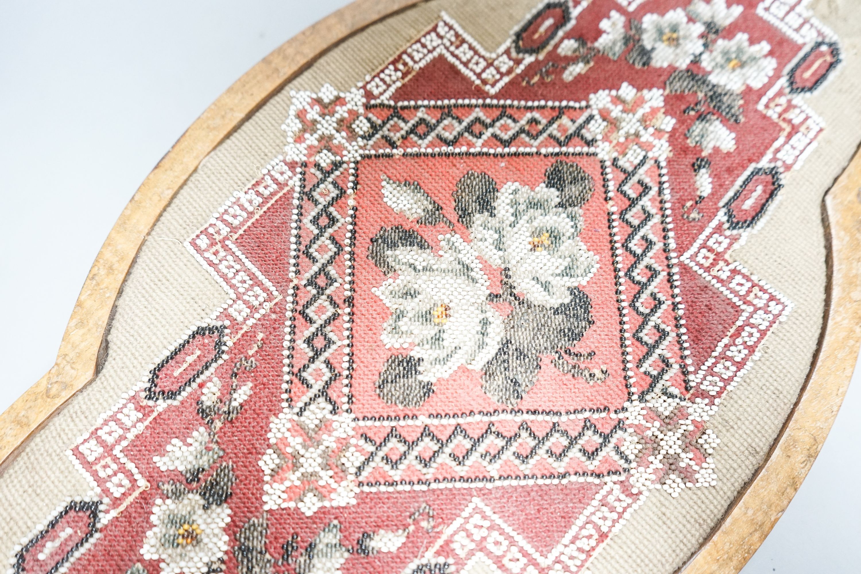 A Victorian beadwork centre plate / tray 55cm - Image 3 of 5