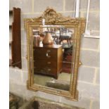 A late 19th century French giltwood and gesso mirror with etched marginal plates, width 82cm, height