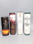 Four assorted single malt whiskies including Laphroaig 10 year old, Ardmore, Clynelish 14 year old