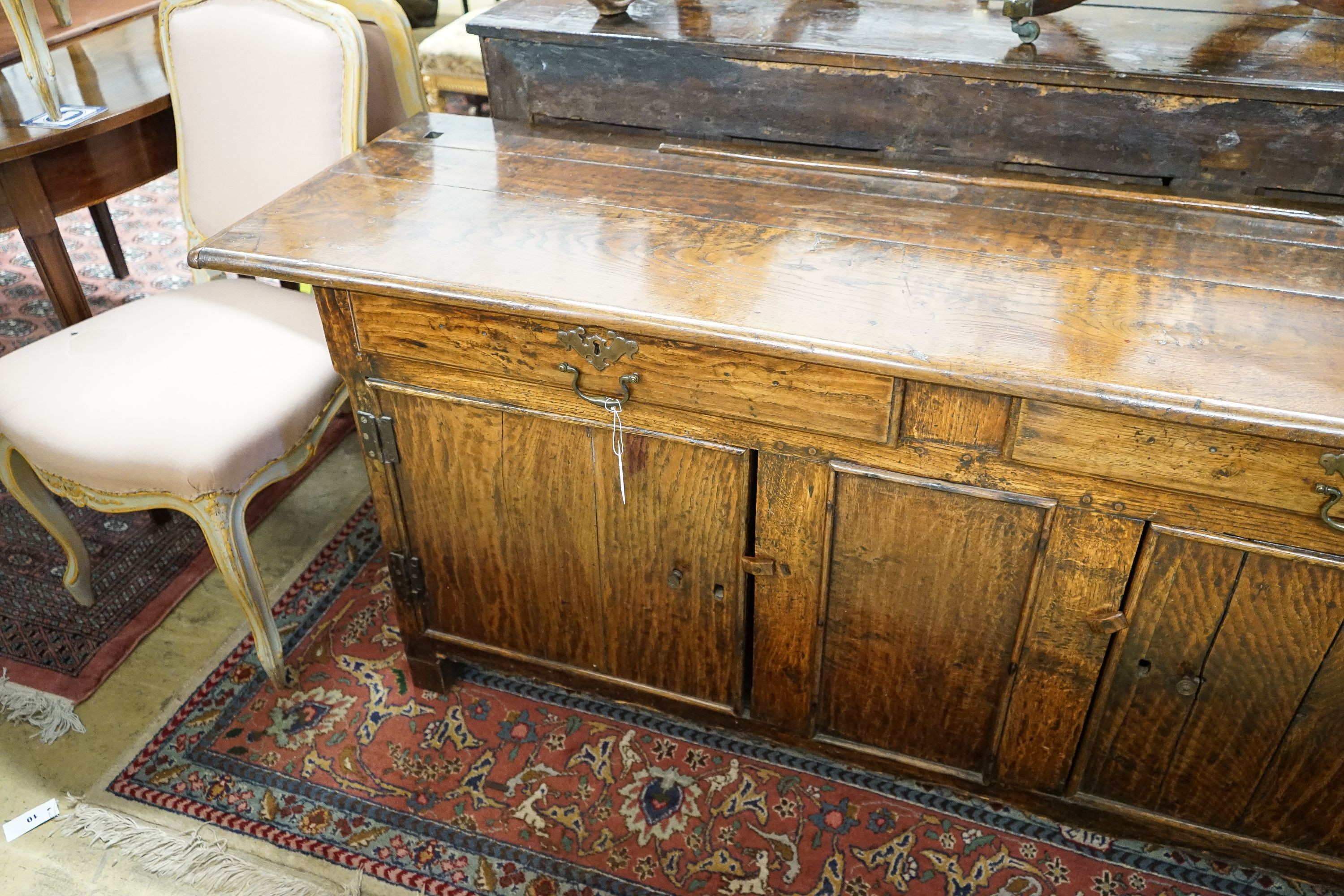 An 18th century and later oak low dresser, length 182cm, depth 52cm, height 75cm - Image 3 of 5