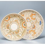 Two Charlotte Rhead Crown Ducal dishes, largest 37cm, one with artists signature